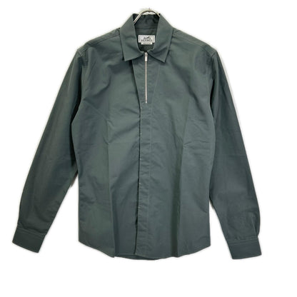 HERMES エルメス 92-5617 グレー ハーフジップ コットン 長袖シャツ トップス