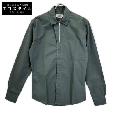 HERMES エルメス 92-5617 グレー ハーフジップ コットン 長袖シャツ トップス