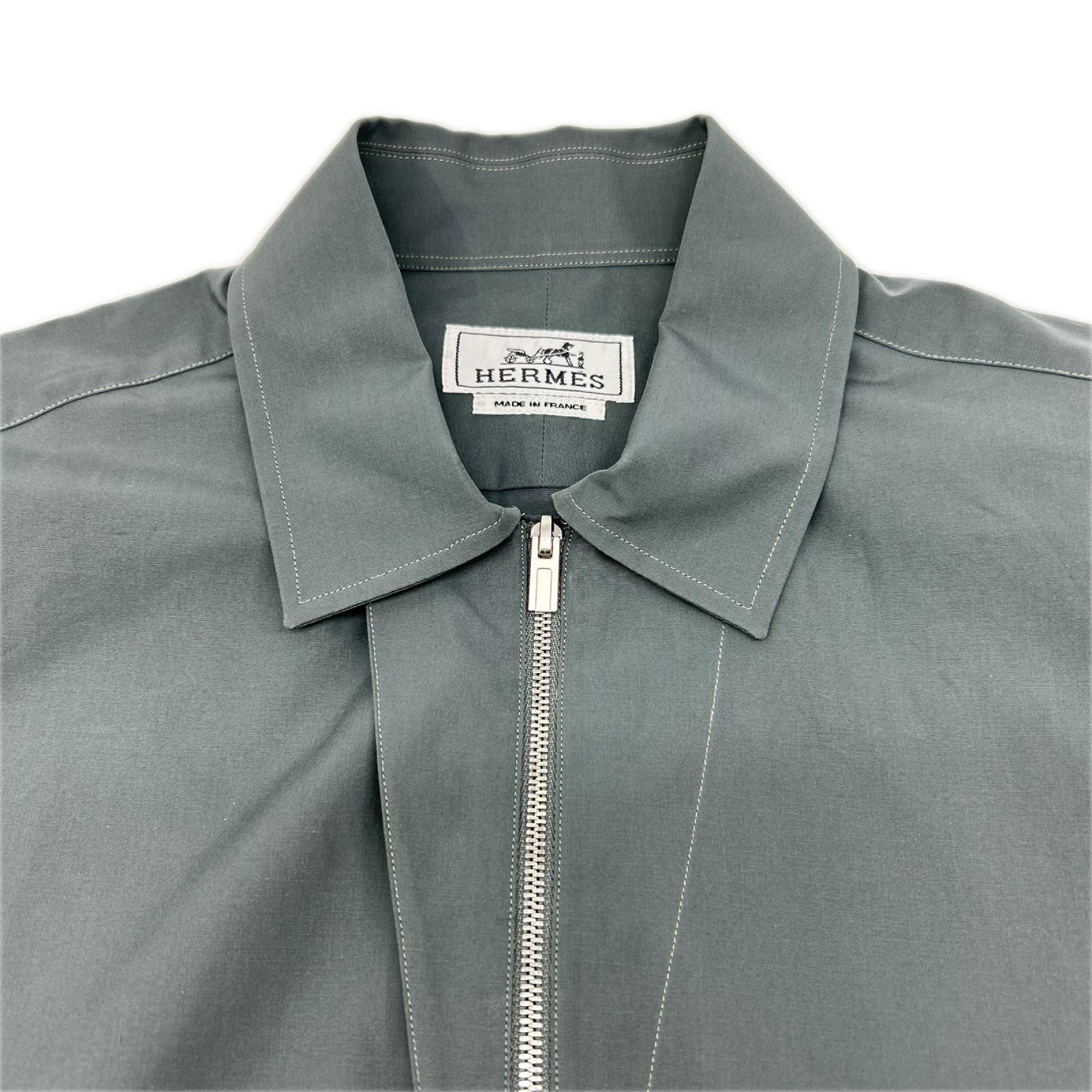 HERMES エルメス 92-5617 グレー ハーフジップ コットン 長袖シャツ トップス