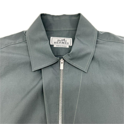 HERMES エルメス 92-5617 グレー ハーフジップ コットン 長袖シャツ トップス