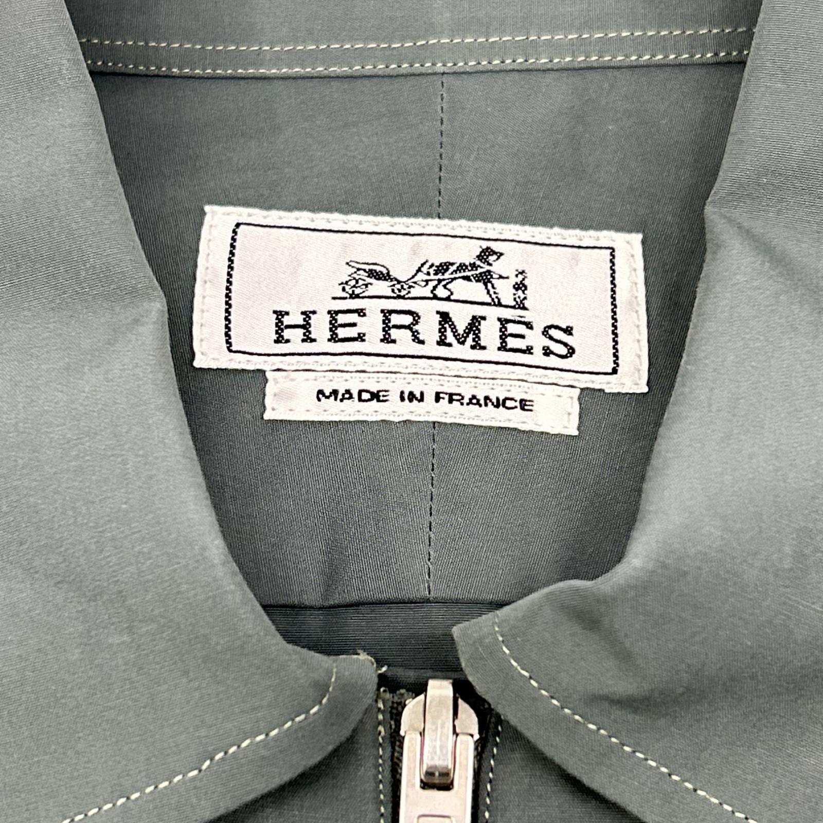 HERMES エルメス 92-5617 グレー ハーフジップ コットン 長袖シャツ トップス