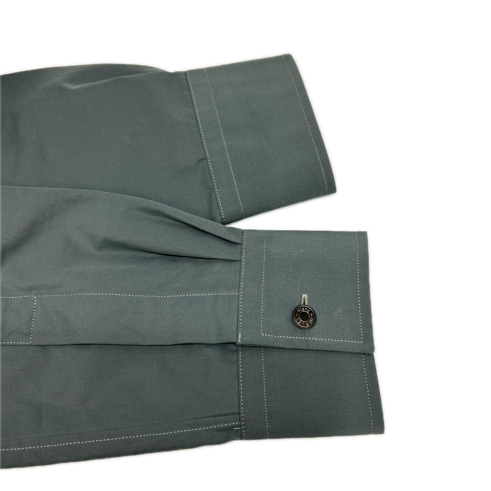 HERMES エルメス 92-5617 グレー ハーフジップ コットン 長袖シャツ トップス