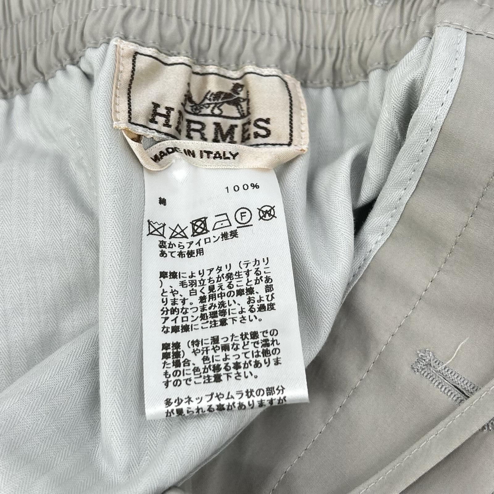 HERMES エルメス 01-5409 ライトグレー イージー ボタンフライ センタープレス スラックス ボトムス