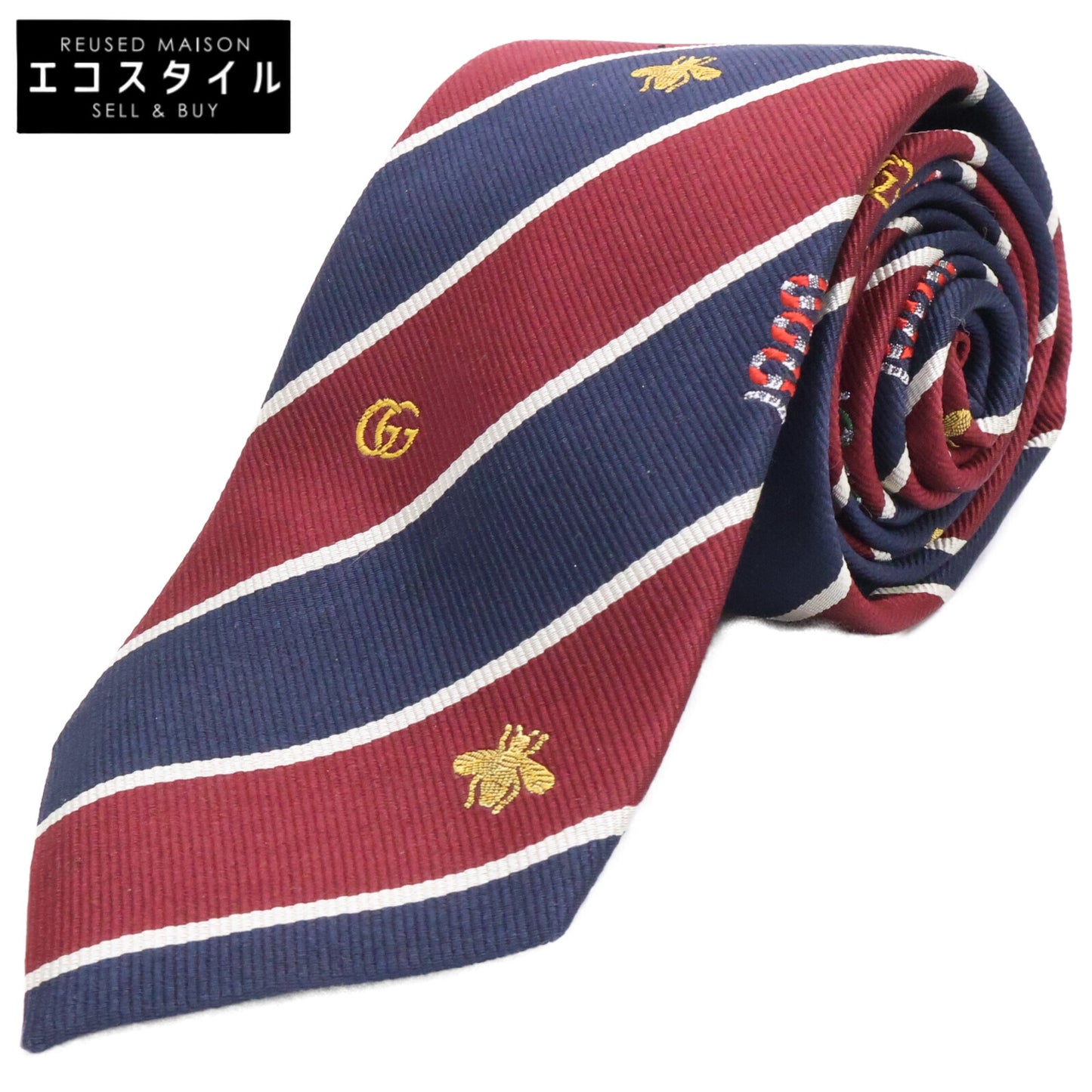 GUCCI グッチ 【美品/国内正規】GGロゴ シンボルモチーフ ストライプ シルク ネクタイ