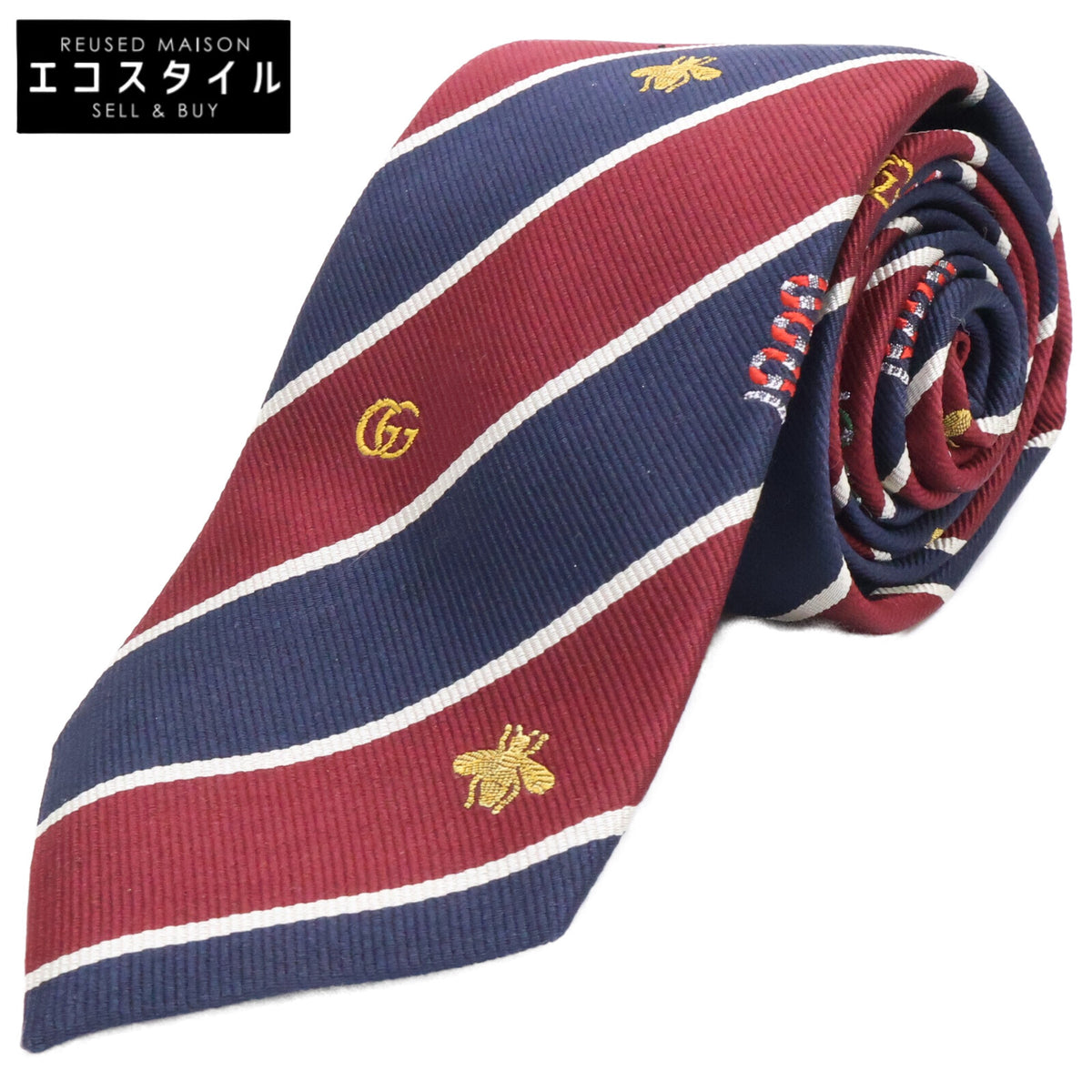 GUCCI グッチ 【美品/国内正規】GGロゴ シンボルモチーフ ストライプ シルク ネクタイ