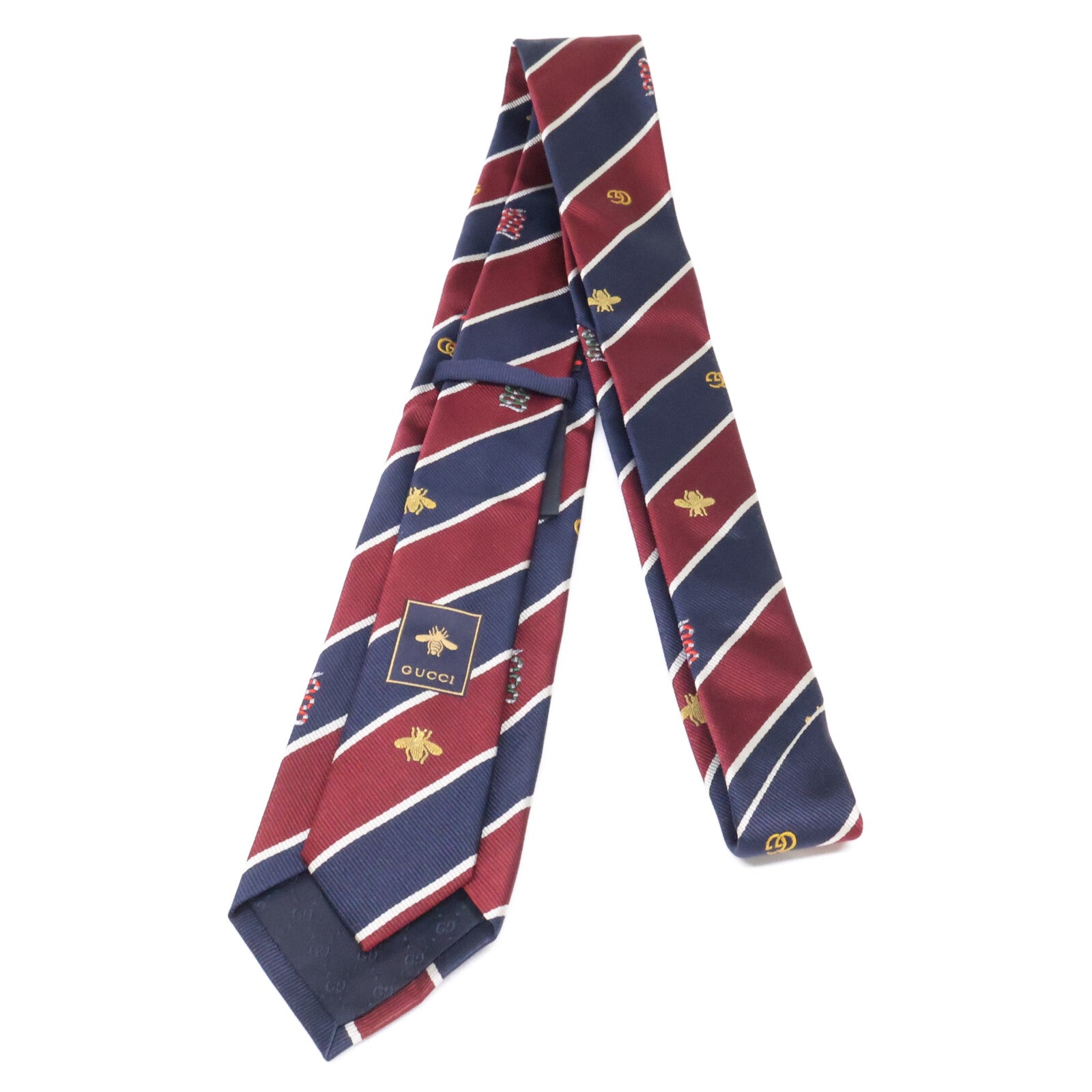 GUCCI グッチ 【美品/国内正規】GGロゴ シンボルモチーフ ストライプ シルク ネクタイ