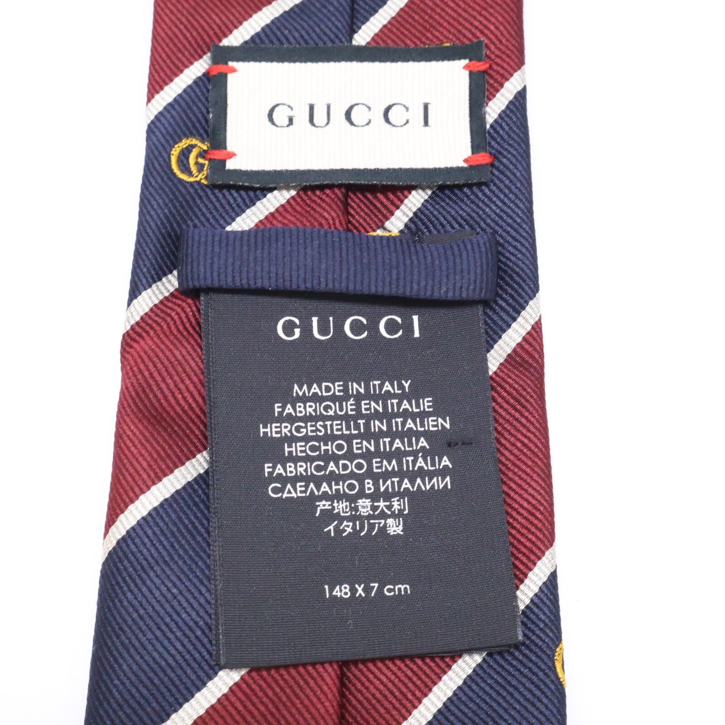GUCCI グッチ 【美品/国内正規】GGロゴ シンボルモチーフ ストライプ シルク ネクタイ