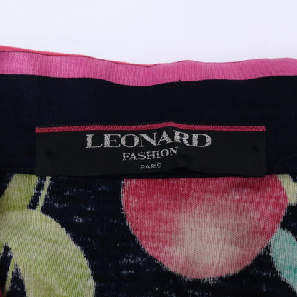 LEONARD レオナール 0360107 ネイビー フラワープリント コットン ベルト付き ワンピース ワンピース
