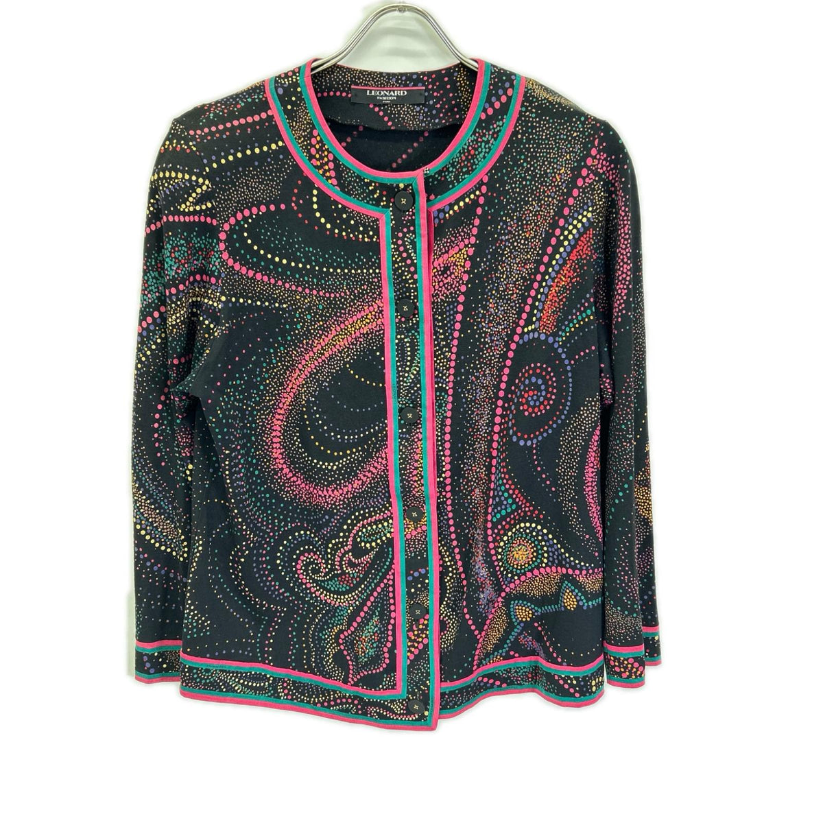 LEONARD Leonard 0349128 Black all-over-pattern wool×silk cardigan Tops