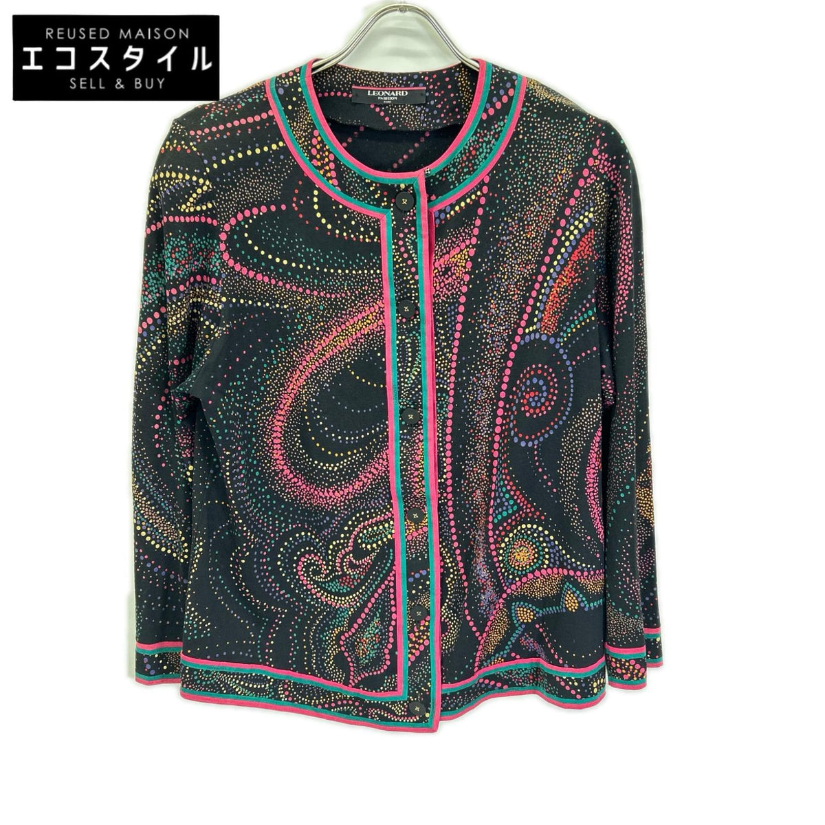 LEONARD Leonard 0349128 Black all-over-pattern wool×silk cardigan Tops