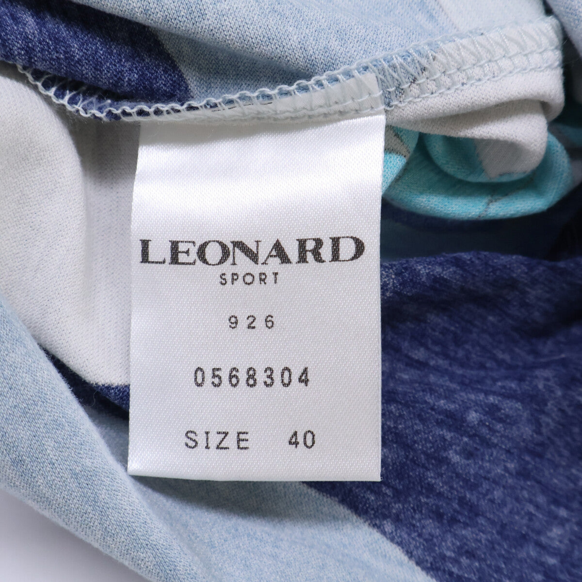 LEONARDSPORT レオナールスポーツ 0568304 ホワイト×ブルー フラワープリント コットン モックネック カットソー トップス