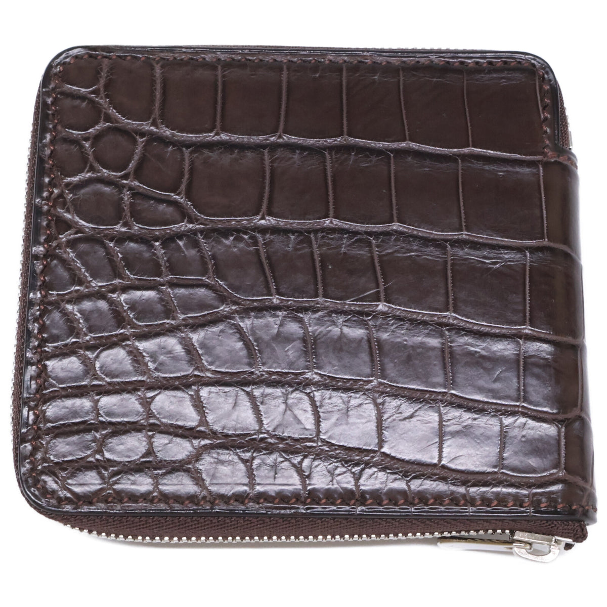 MANSOU 万双 【美品】m00000383 クロコダイル ラウンド二つ折り財布 二つ折り財布（小銭入れあり）