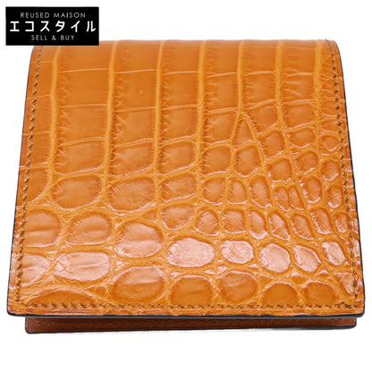 MANSOU 万双 【新品同様】m00000415 クロコダイルミニ財布(小銭入無) 二つ折り財布（小銭入れなし）