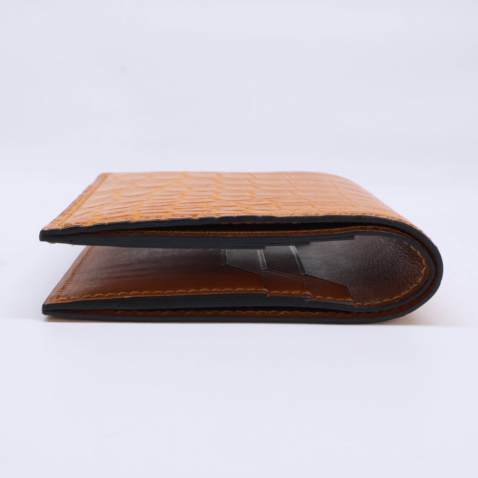 MANSOU 万双 【新品同様】m00000415 クロコダイルミニ財布(小銭入無) 二つ折り財布（小銭入れなし）