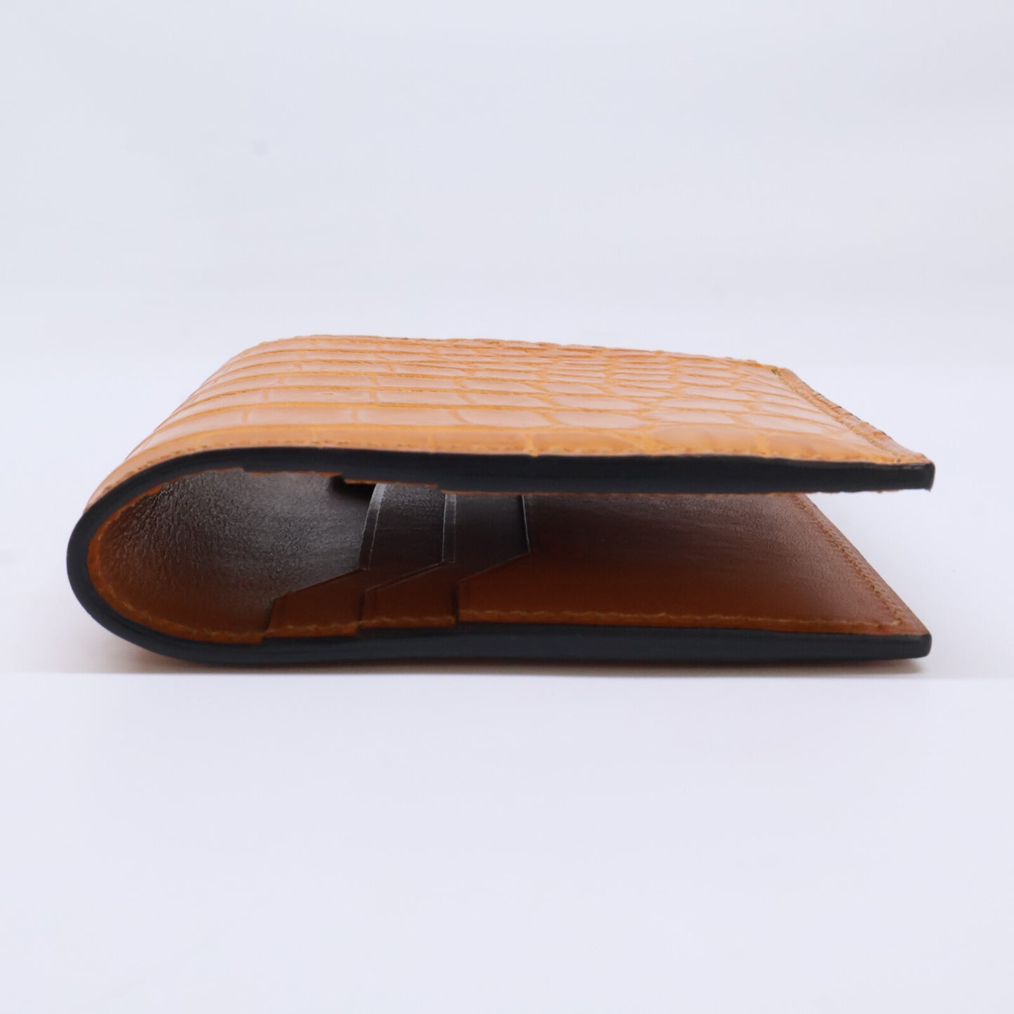 MANSOU 万双 【新品同様】m00000415 クロコダイルミニ財布(小銭入無) 二つ折り財布（小銭入れなし）