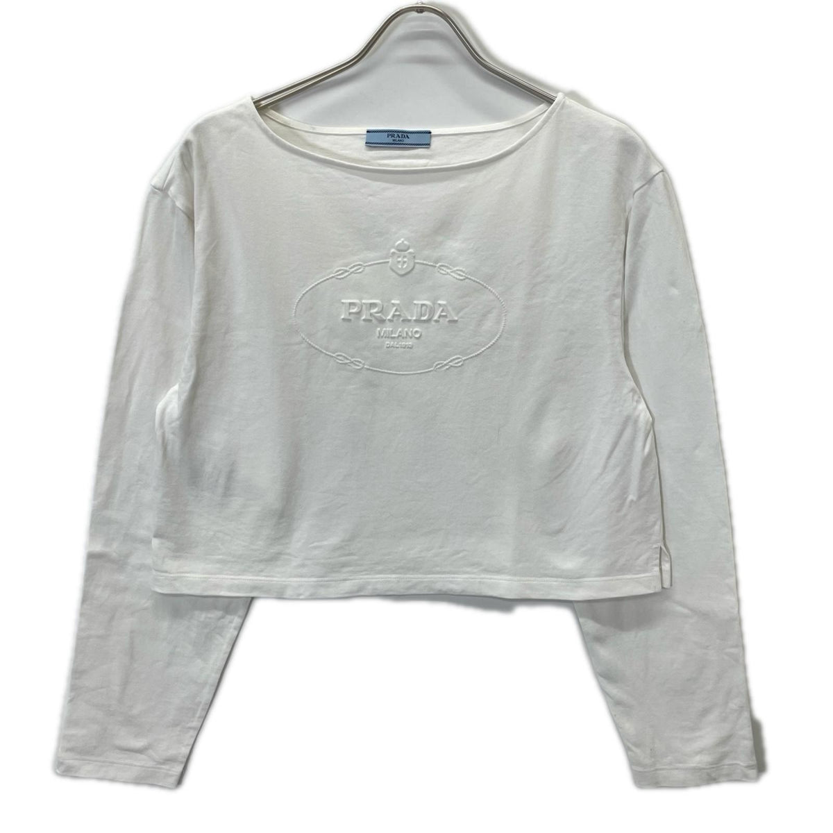PRADA プラダ 34658 ホワイト ロゴ ボートネック 長袖Tシャツ トップス