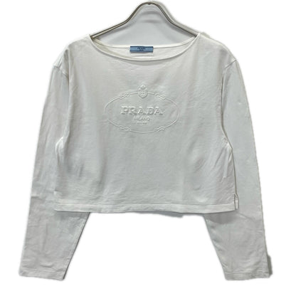 PRADA プラダ 34658 ホワイト ロゴ ボートネック 長袖Tシャツ トップス