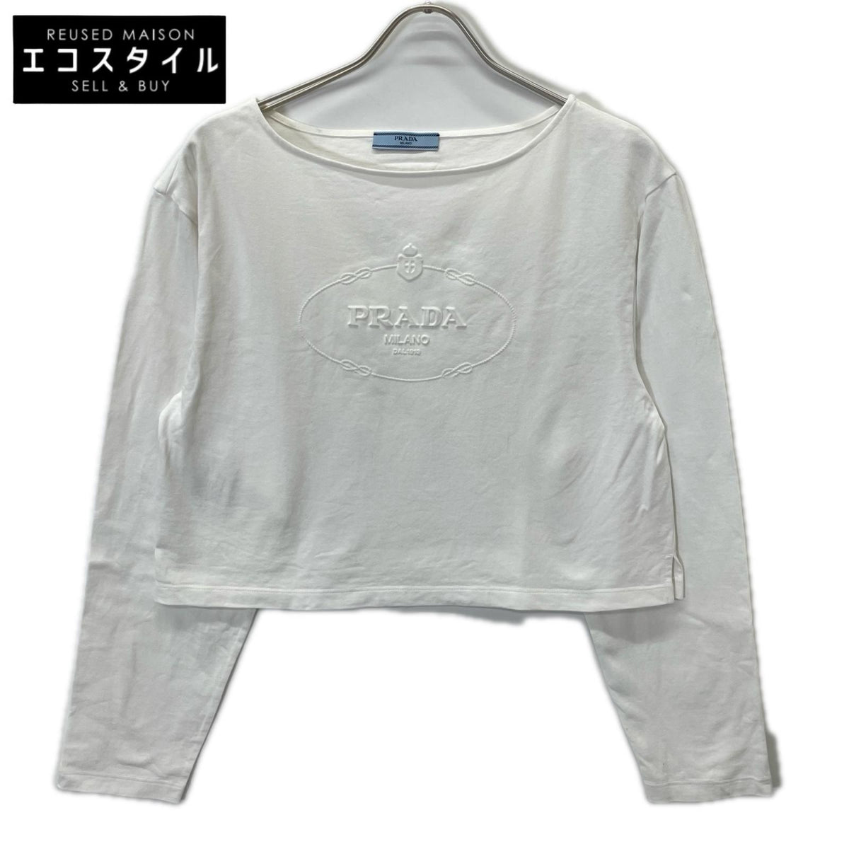 PRADA プラダ 34658 ホワイト ロゴ ボートネック 長袖Tシャツ トップス