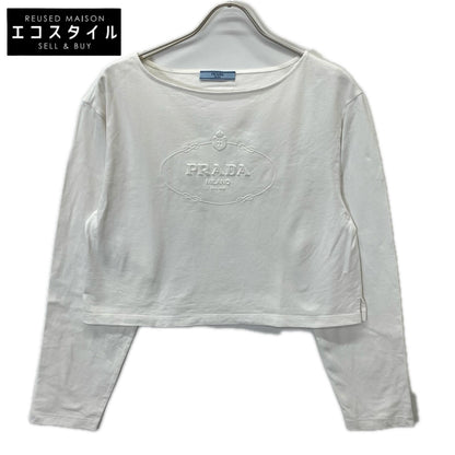 PRADA プラダ 34658 ホワイト ロゴ ボートネック 長袖Tシャツ トップス