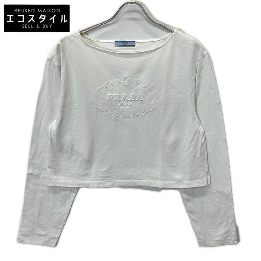 PRADA プラダ 34658 ホワイト ロゴ ボートネック 長袖Tシャツ トップス