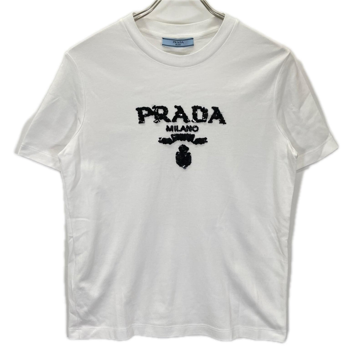 PRADA プラダ 23年製 35838R ホワイト スパンコールロゴ 半袖Tシャツ トップス