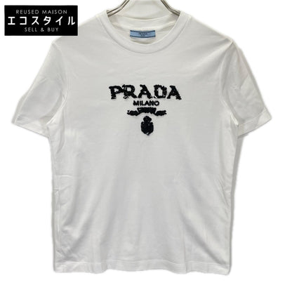 PRADA プラダ 23年製 35838R ホワイト スパンコールロゴ 半袖Tシャツ トップス