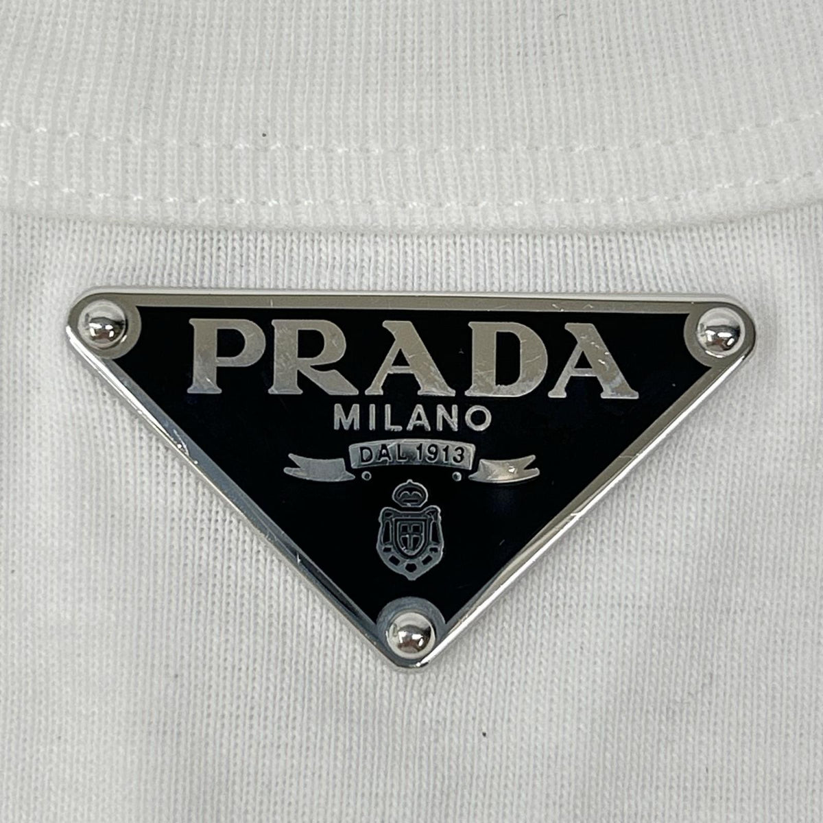 PRADA プラダ 23年製 33560C ホワイト トライアングルロゴ ノースリーブ リブニット ワンピース ワンピース