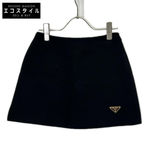 PRADA プラダ 24年製 P144Y S000 ブラック トライアングルロゴ ウール ミニスカート スカート