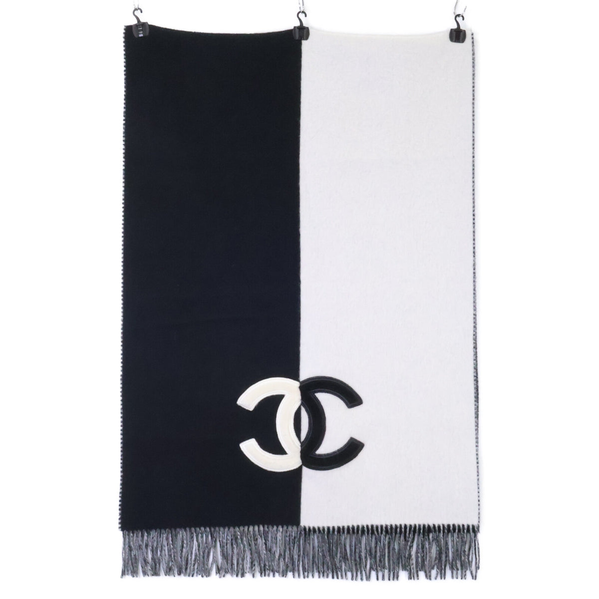 CHANEL シャネル ココマーク ロゴ バイカラー カシミヤ フリンジマフラー ストール