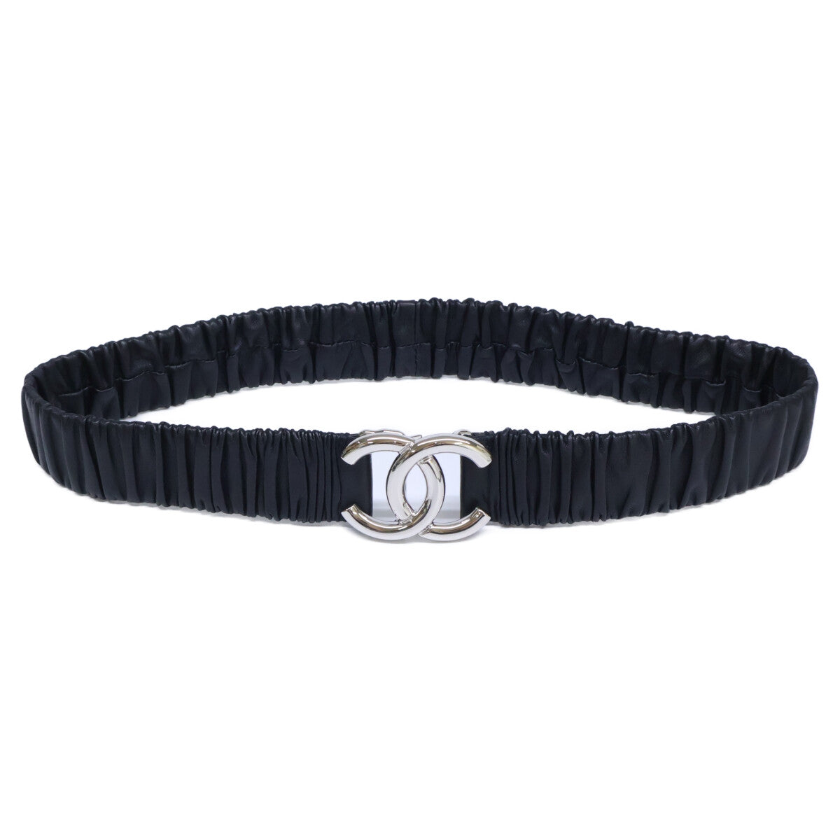 CHANEL シャネル 美品 B25 V AAB080 B20596 ココマーク ゴム ギャザー レザー ベルト