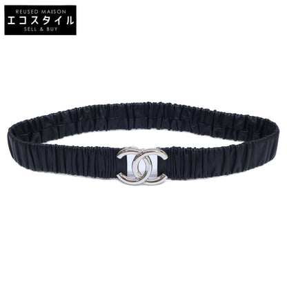 CHANEL シャネル 美品 B25 V AAB080 B20596 ココマーク ゴム ギャザー レザー ベルト