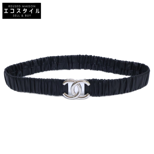 CHANEL シャネル 美品 B25 V AAB080 B20596 ココマーク ゴム ギャザー レザー ベルト