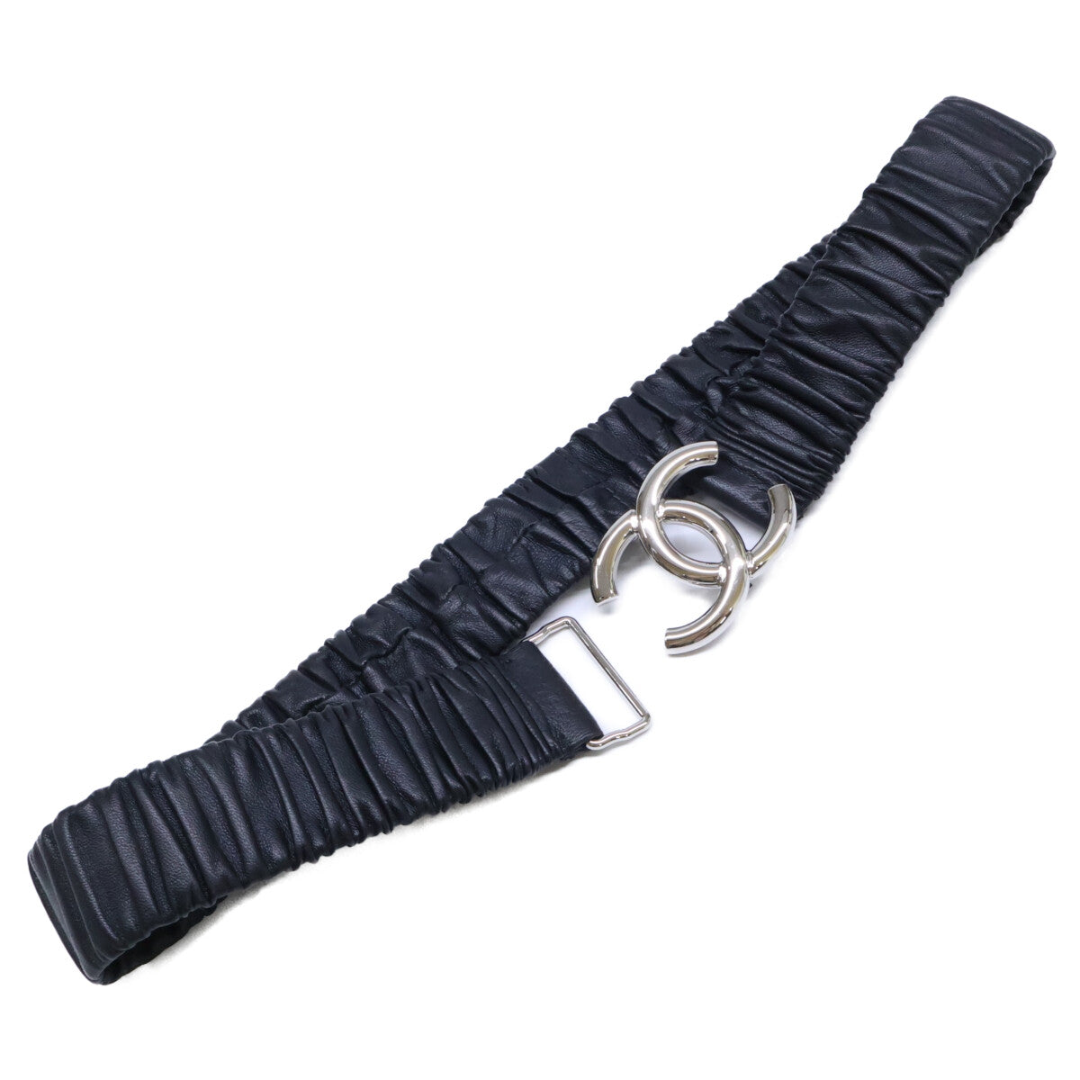 CHANEL シャネル 美品 B25 V AAB080 B20596 ココマーク ゴム ギャザー レザー ベルト