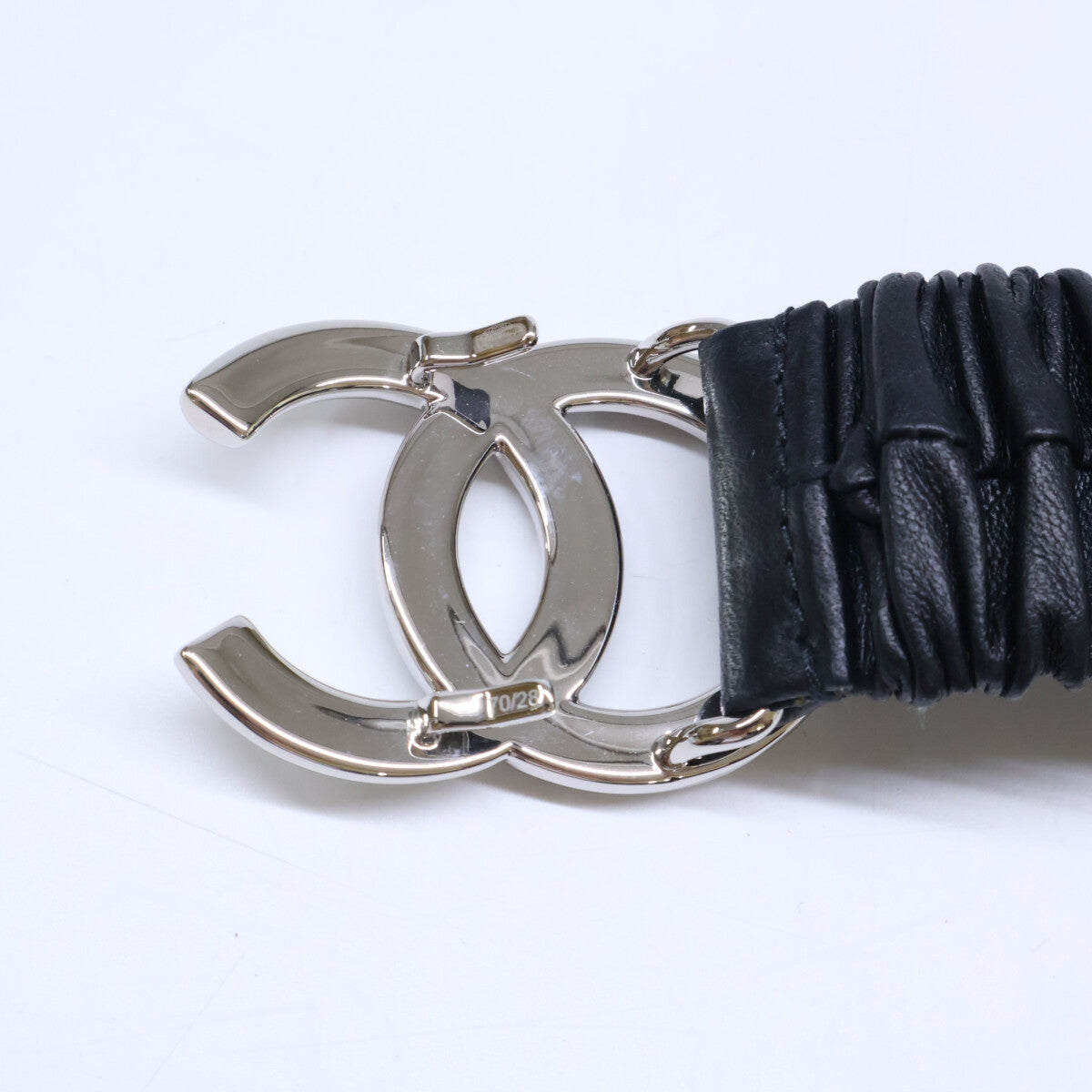 CHANEL シャネル 美品 B25 V AAB080 B20596 ココマーク ゴム ギャザー レザー ベルト