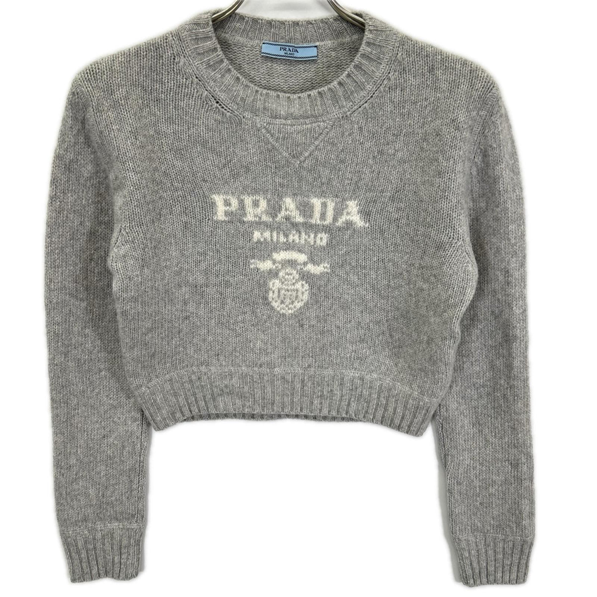PRADA プラダ 24年製 P24U1T グレー ロゴ ウールxカシミヤ クルーネック 長袖ニット トップス