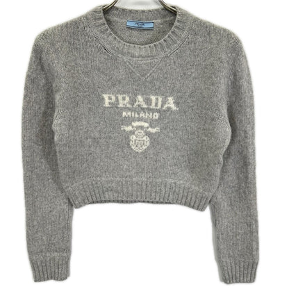 PRADA プラダ 24年製 P24U1T グレー ロゴ ウールxカシミヤ クルーネック 長袖ニット トップス