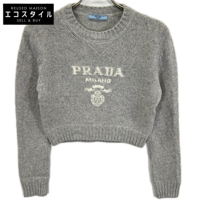 PRADA プラダ 24年製 P24U1T グレー ロゴ ウールxカシミヤ クルーネック 長袖ニット トップス