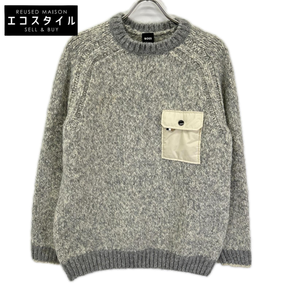 BOSS ボス 10245005 グレー アルパカ ブレンド ポケットナイロン ニット トップス