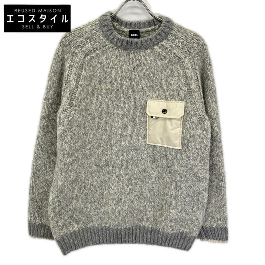 BOSS ボス 10245005 グレー アルパカ ブレンド ポケットナイロン ニット トップス