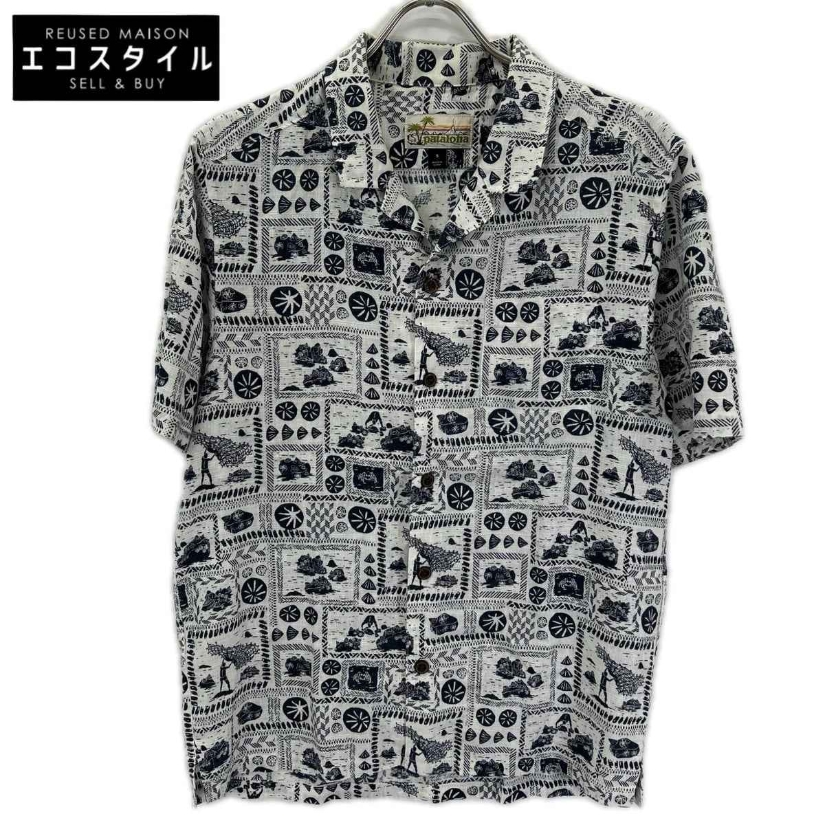 Patagonia パタゴニア STY52550 ブルー×ホワイト 総柄 パタロハ 半袖アロハシャツ トップス