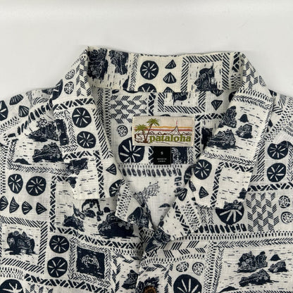 Patagonia パタゴニア STY52550 ブルー×ホワイト 総柄 パタロハ 半袖アロハシャツ トップス