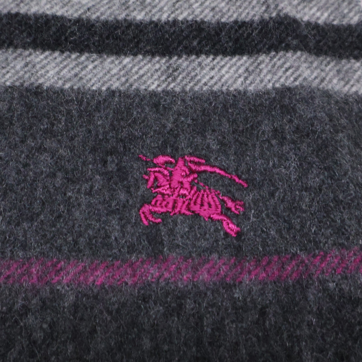 Burberry Black Label バーバリーブラックレーベル ロゴ刺繍 ボーダー カシミヤ フリンジ マフラー