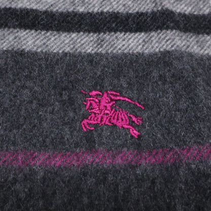 Burberry Black Label バーバリーブラックレーベル ロゴ刺繍 ボーダー カシミヤ フリンジ マフラー