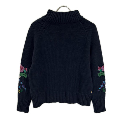 MUVEIL ミュベール MA73KSW008 ネイビー フラワー刺繍 ボトルネック ニット トップス