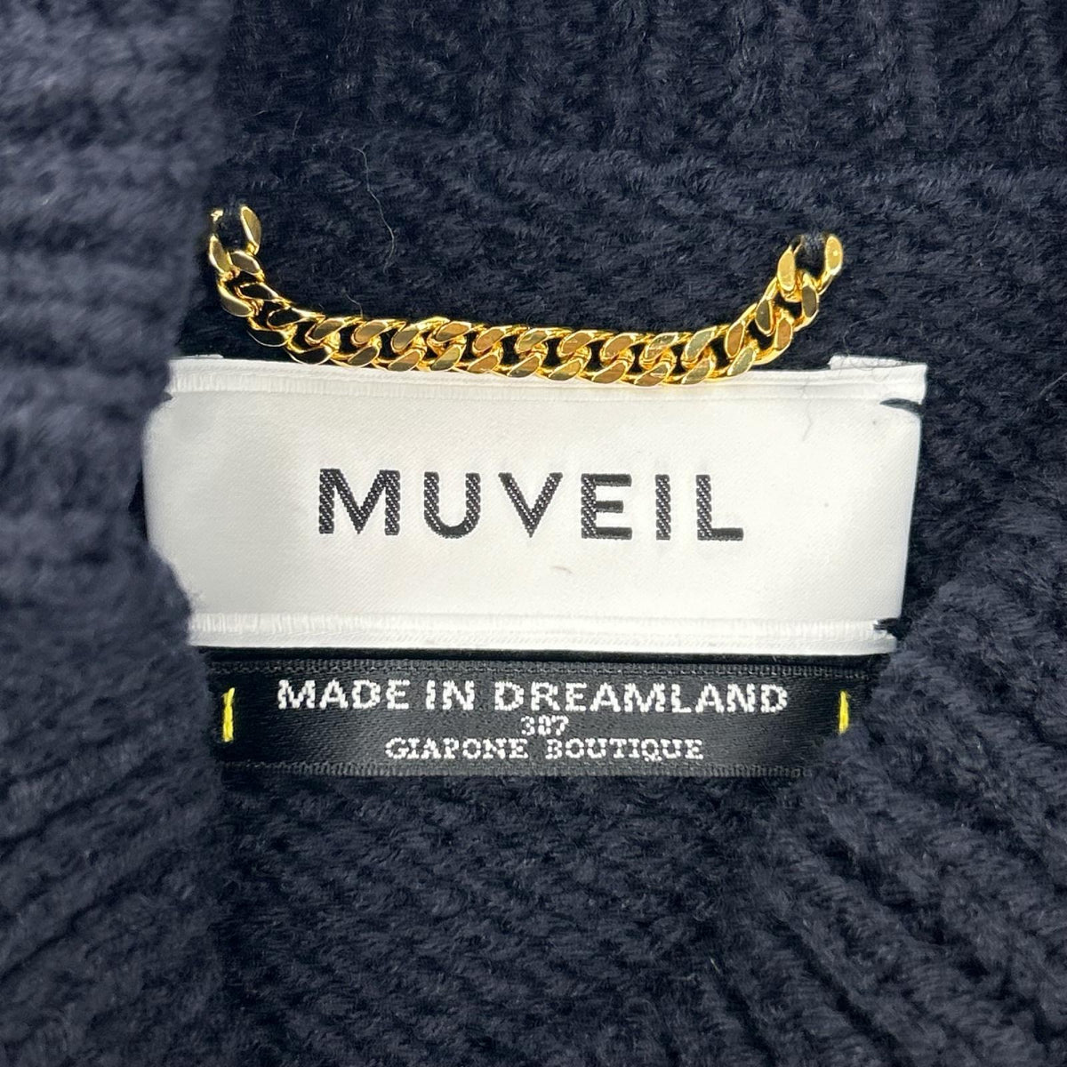 MUVEIL ミュベール MA73KSW008 ネイビー フラワー刺繍 ボトルネック ニット トップス