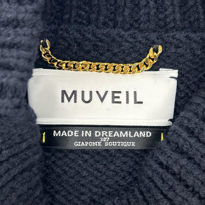 MUVEIL ミュベール MA73KSW008 ネイビー フラワー刺繍 ボトルネック ニット トップス
