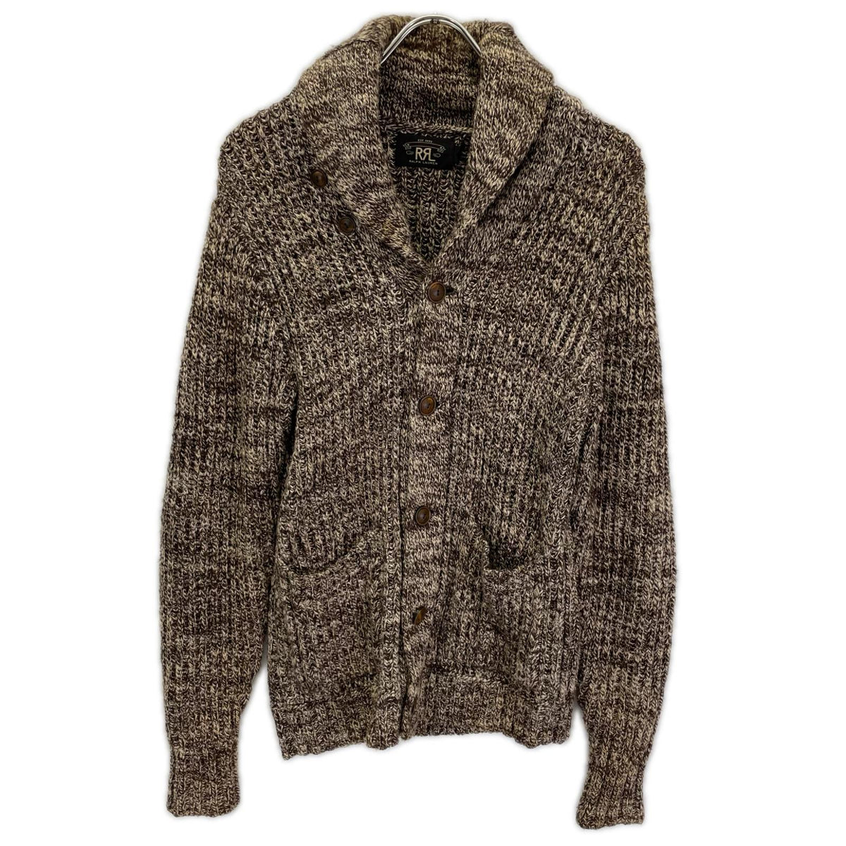 RRL ダブルアールエル ブラウン×ホワイト メランジ ショールカラー ニットカーディガン トップス