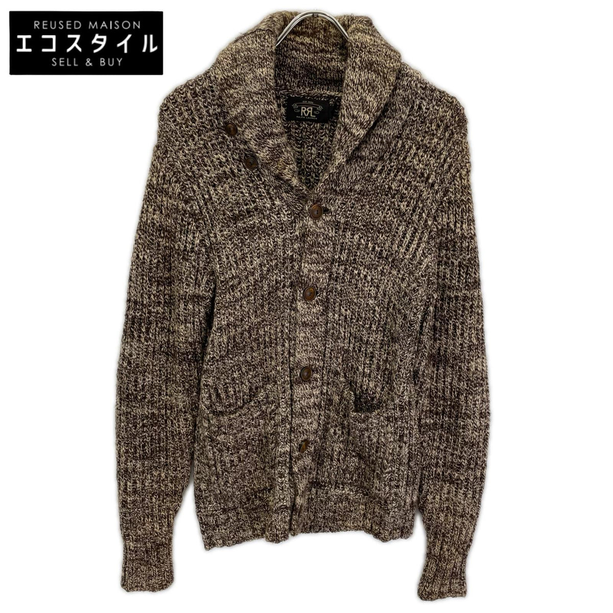 RRL ダブルアールエル ブラウン×ホワイト メランジ ショールカラー ニットカーディガン トップス