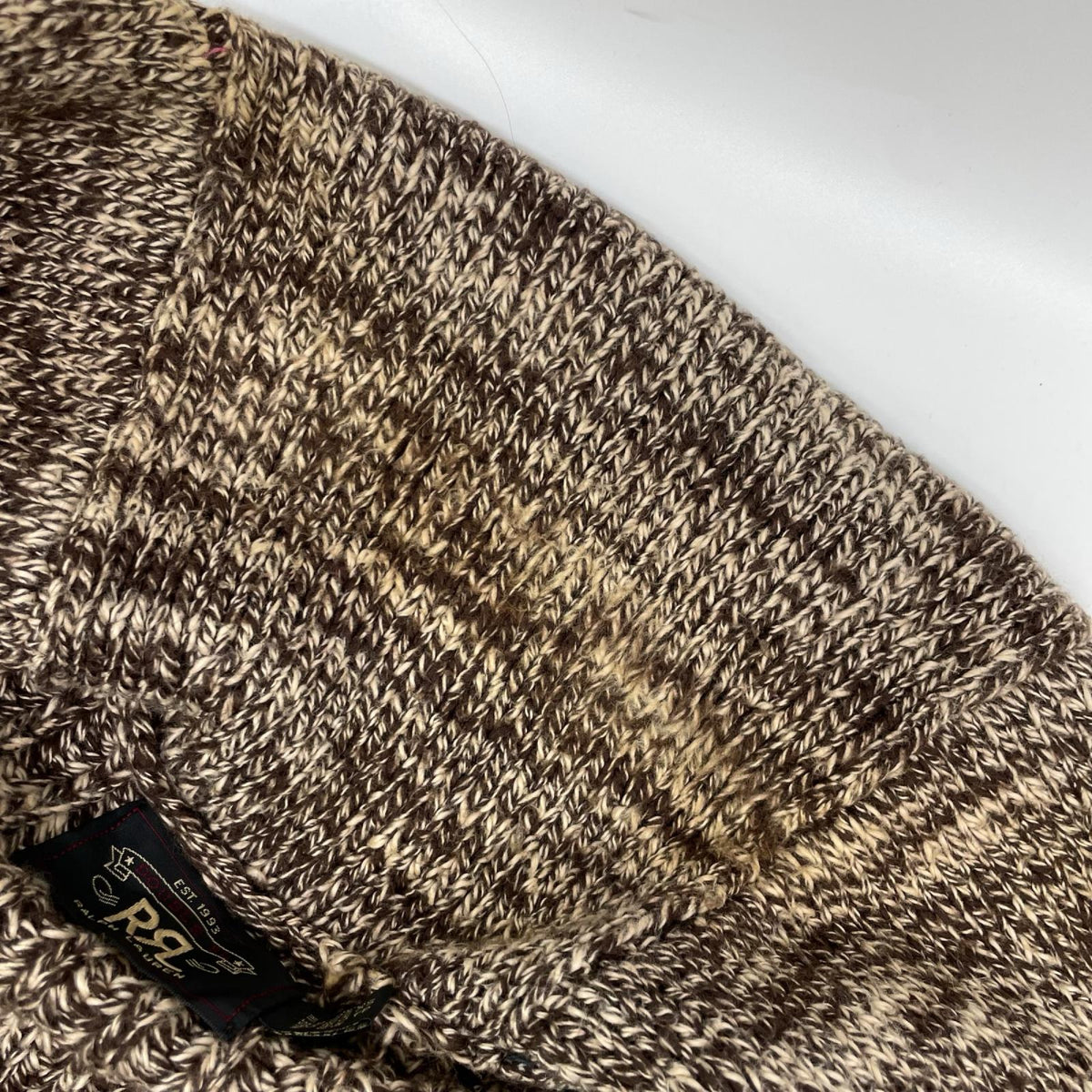 RRL ダブルアールエル ブラウン×ホワイト メランジ ショールカラー ニットカーディガン トップス
