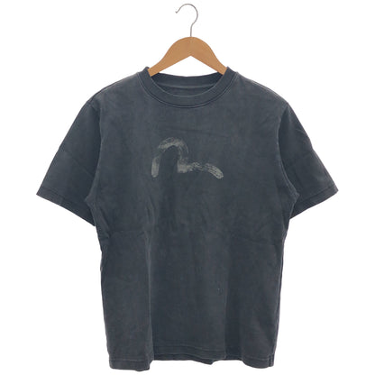 EVISU エヴィス ブラック コットン100 手描きカモメプリント リラックスフィット Tシャツ トップス